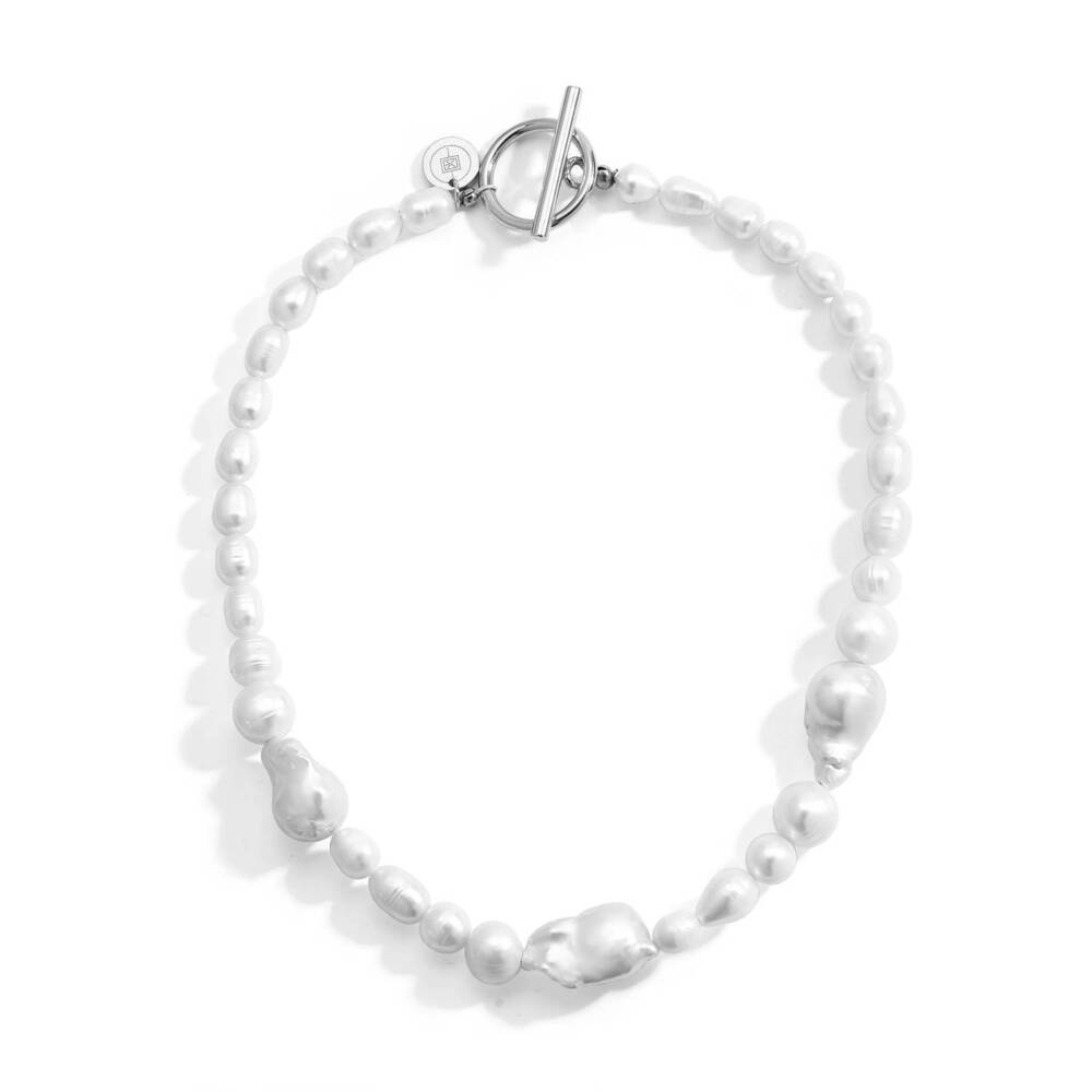 NEW EKLEXIC women's paloma baroque pearl necklace in silver